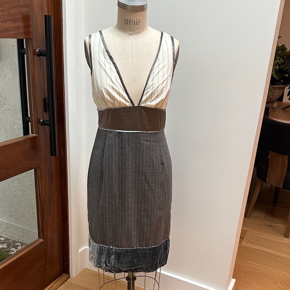 Catherine Malandrino Grey and Cream Mixed material Midi Dress